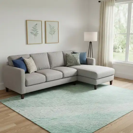 Aqua And Ivory Abstract Washable Area Rug With UV Protection Photo 2