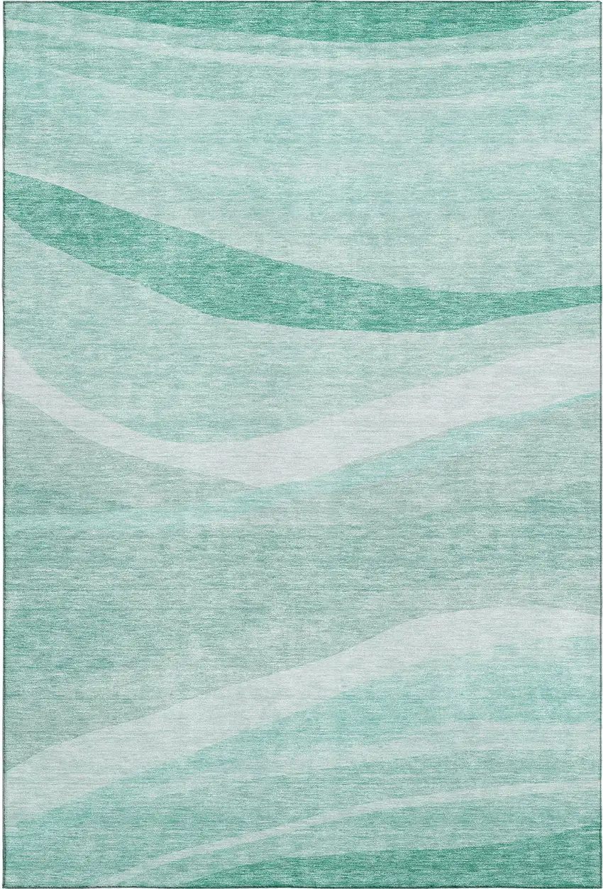 Aqua And Ivory Abstract Washable Area Rug With UV Protection Photo 6
