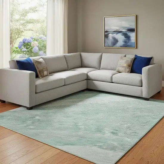 Aqua And Ivory Abstract Washable Area Rug With UV Protection Photo 2