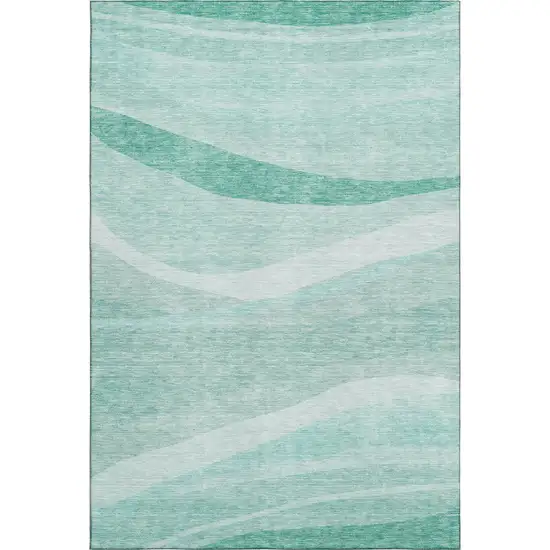 Aqua And Ivory Abstract Washable Area Rug With UV Protection Photo 5