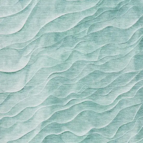 Aqua And Ivory Abstract Washable Area Rug With UV Protection Photo 2