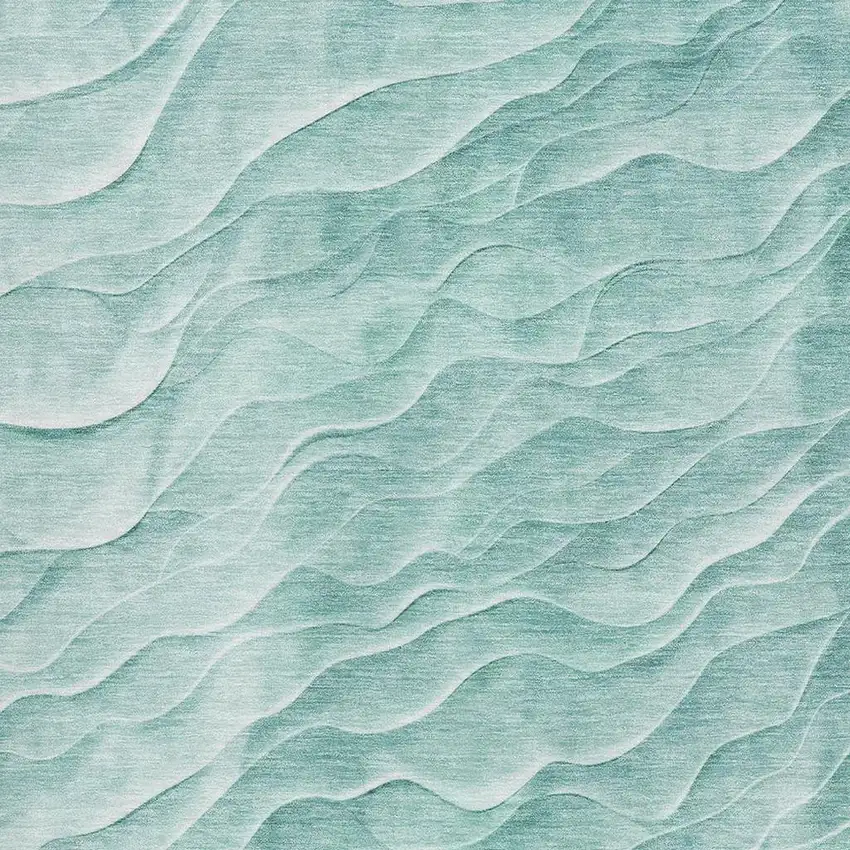 Aqua And Ivory Abstract Washable Area Rug With UV Protection Photo 2