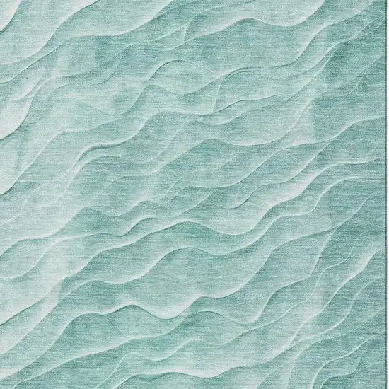Aqua And Ivory Abstract Washable Area Rug With UV Protection Photo 2