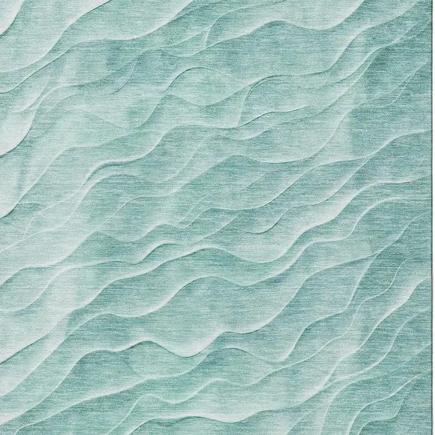 Aqua And Ivory Abstract Washable Area Rug With UV Protection Photo 2