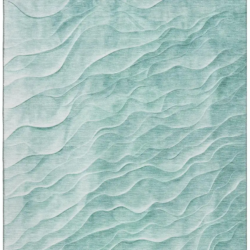 Aqua And Ivory Abstract Washable Area Rug With UV Protection Photo 3