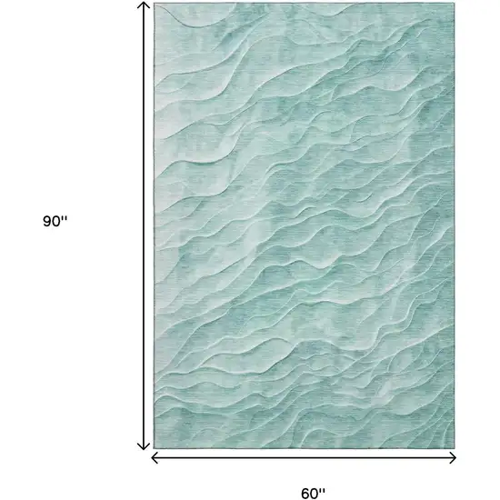 Aqua And Ivory Abstract Washable Area Rug With UV Protection Photo 8