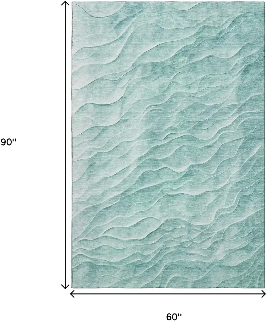 Aqua And Ivory Abstract Washable Area Rug With UV Protection Photo 8