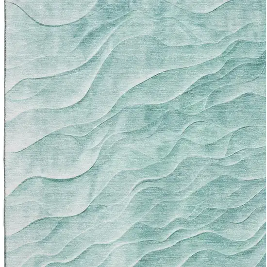 Aqua And Ivory Abstract Washable Area Rug With UV Protection Photo 2