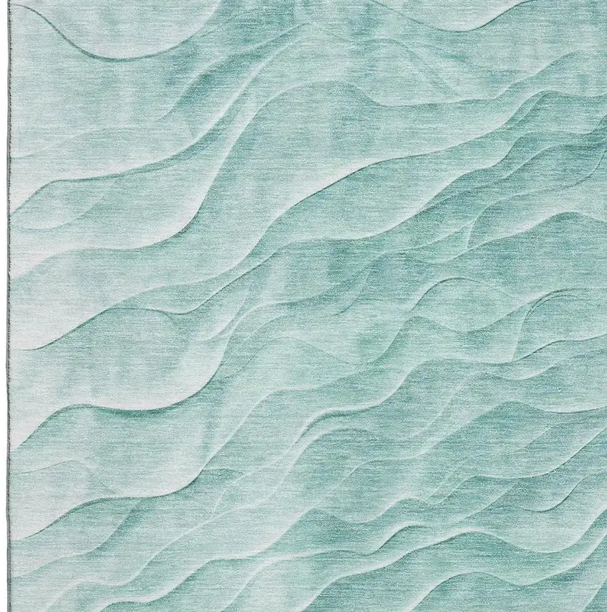 Aqua And Ivory Abstract Washable Area Rug With UV Protection Photo 2