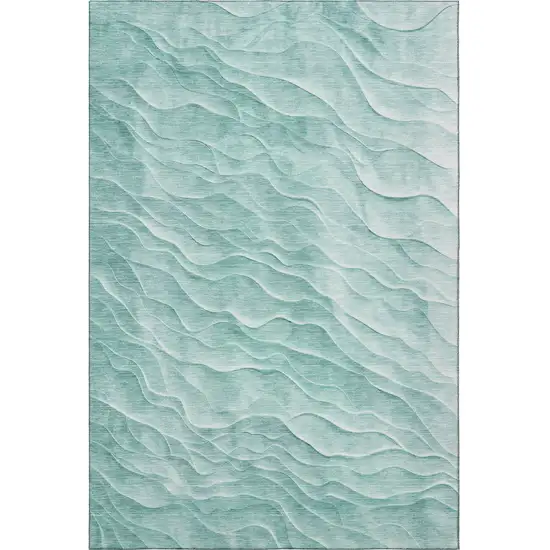 Aqua And Ivory Abstract Washable Area Rug With UV Protection Photo 3