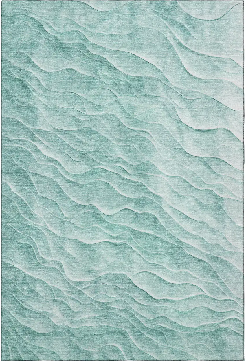 Aqua And Ivory Abstract Washable Area Rug With UV Protection Photo 3