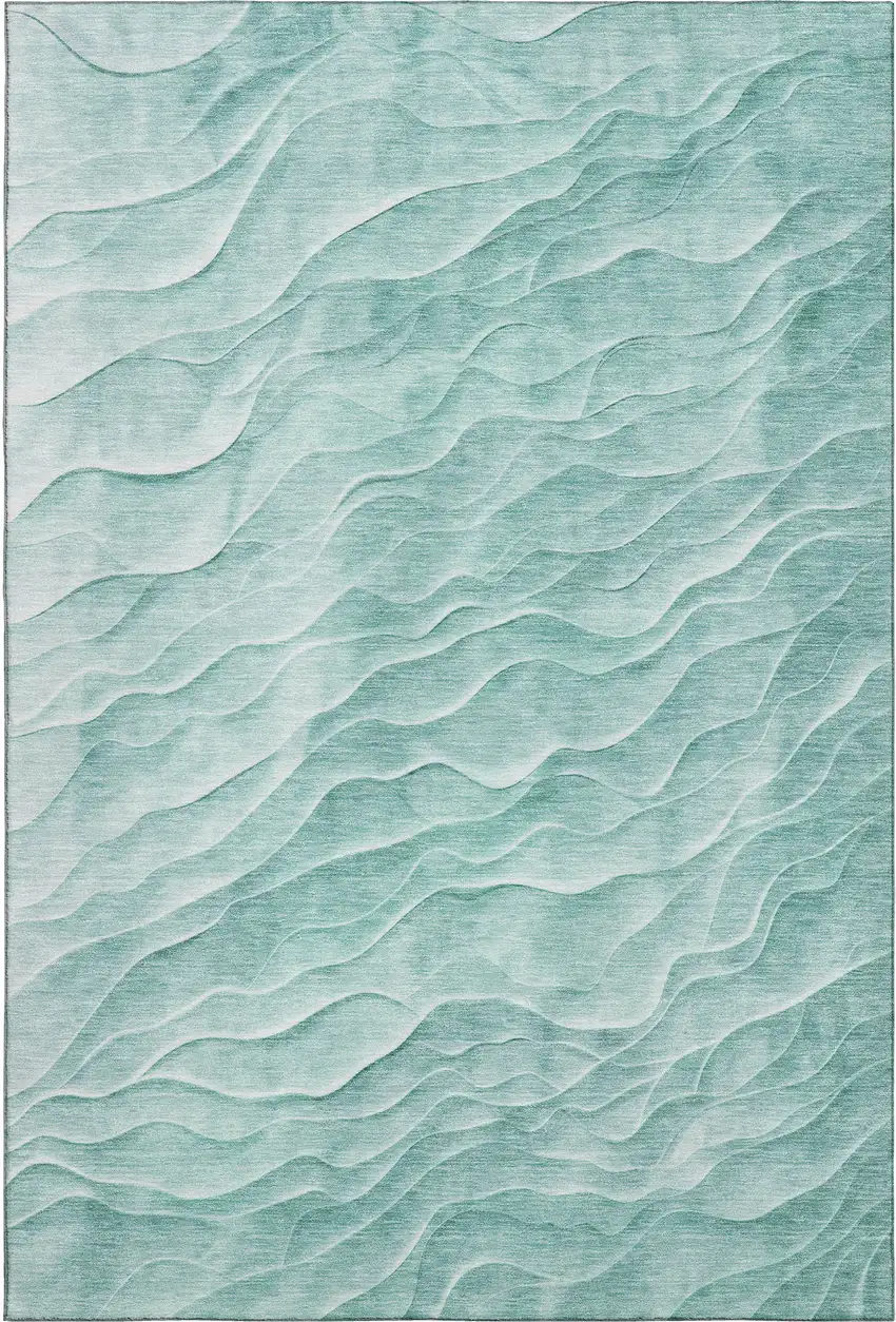 Aqua And Ivory Abstract Washable Area Rug With UV Protection Photo 1