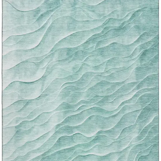 Aqua And Ivory Abstract Washable Area Rug With UV Protection Photo 2