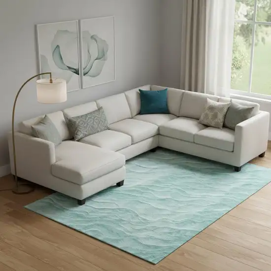 Aqua And Ivory Abstract Washable Area Rug With UV Protection Photo 2