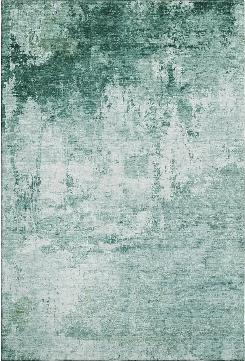 Aqua And Ivory Abstract Washable Area Rug With UV Protection Photo 3