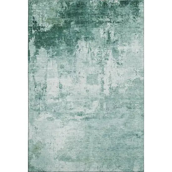 Aqua And Ivory Abstract Washable Area Rug With UV Protection Photo 3
