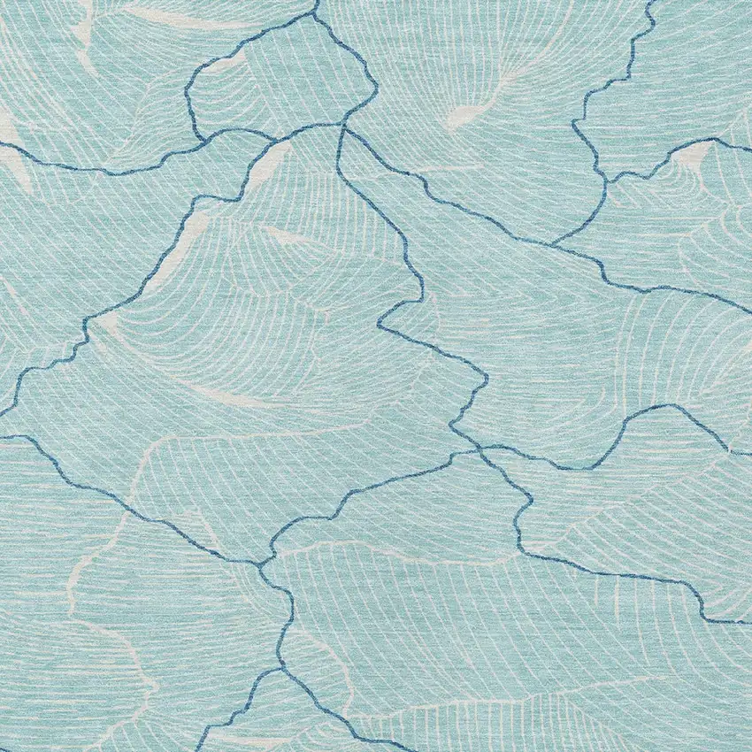 Aqua And Ivory Abstract Washable Indoor Outdoor Area Rug Photo 5