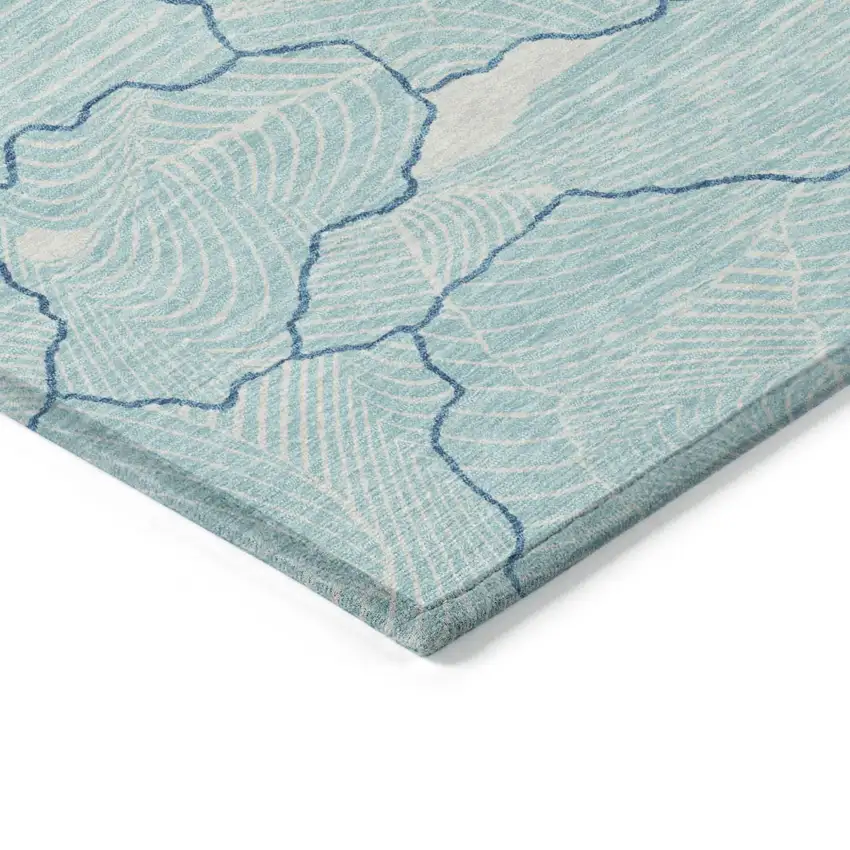Aqua And Ivory Abstract Washable Indoor Outdoor Area Rug Photo 4