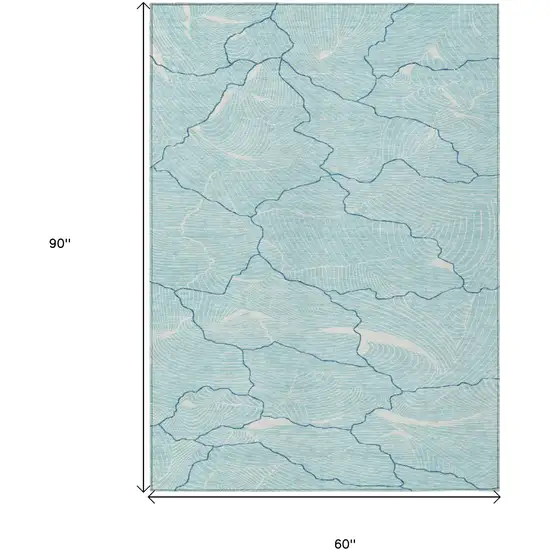 Aqua And Ivory Abstract Washable Indoor Outdoor Area Rug Photo 7