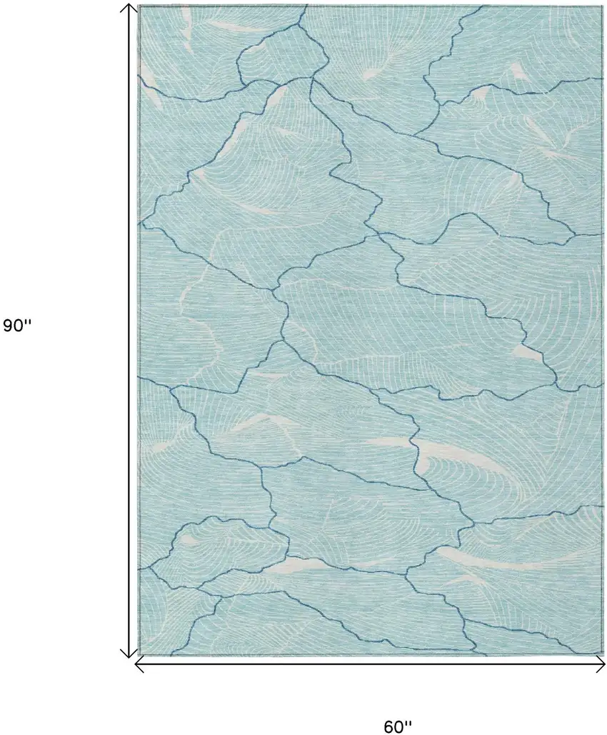Aqua And Ivory Abstract Washable Indoor Outdoor Area Rug Photo 7