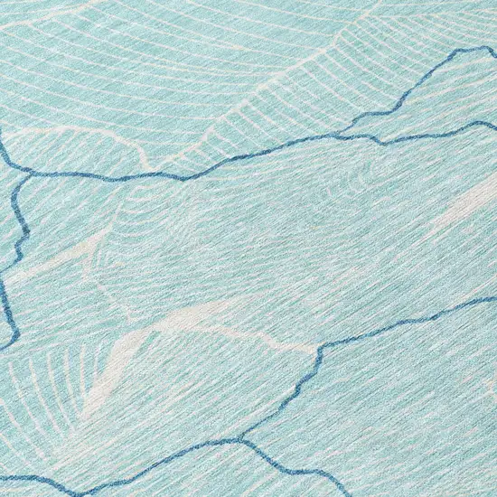 Aqua And Ivory Abstract Washable Indoor Outdoor Area Rug Photo 8