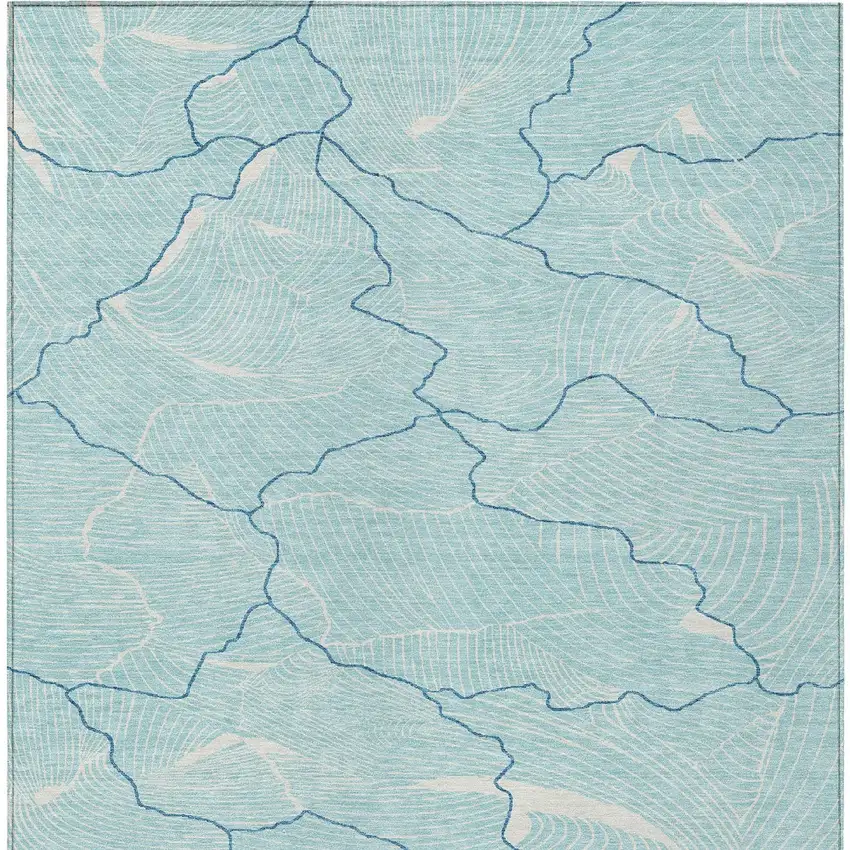 Aqua And Ivory Abstract Washable Indoor Outdoor Area Rug Photo 5