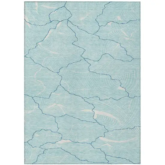 Aqua And Ivory Abstract Washable Indoor Outdoor Area Rug Photo 2
