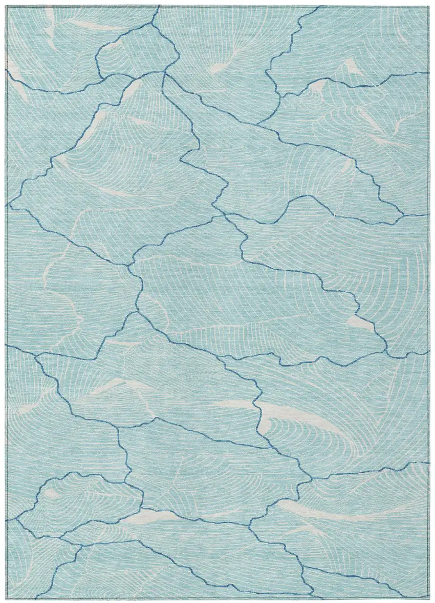Aqua And Ivory Abstract Washable Indoor Outdoor Area Rug Photo 2