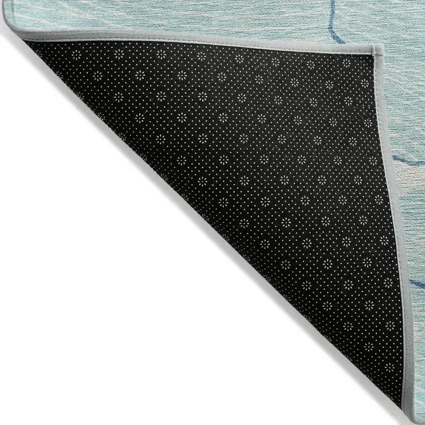 Aqua And Ivory Abstract Washable Indoor Outdoor Area Rug Photo 3