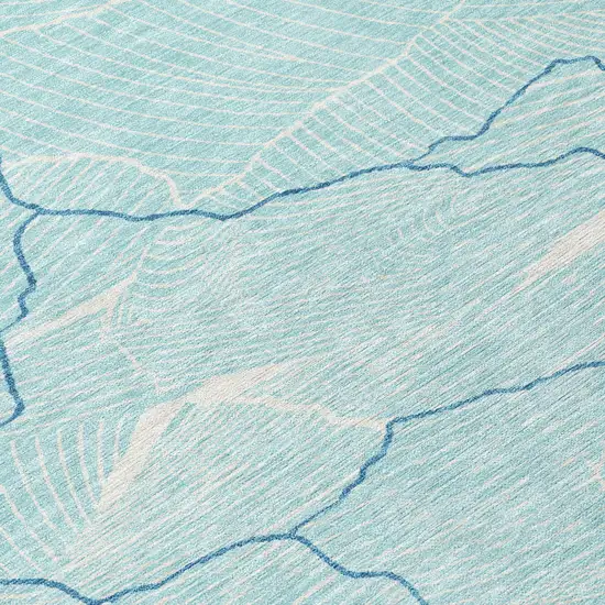 Aqua And Ivory Abstract Washable Indoor Outdoor Area Rug Photo 8