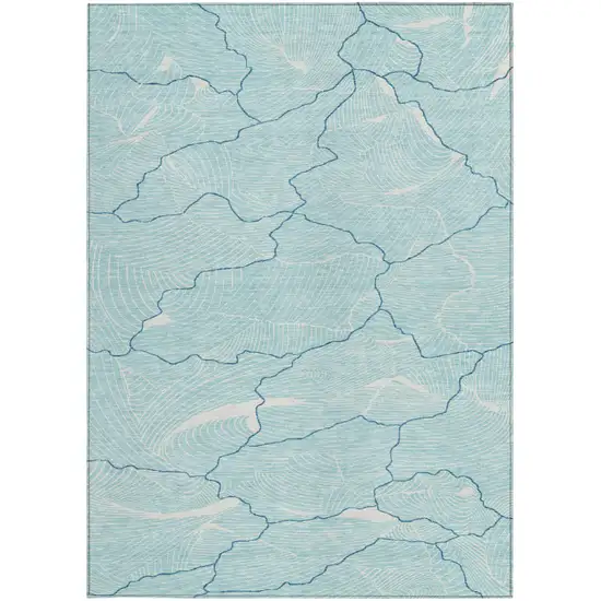 Aqua And Ivory Abstract Washable Indoor Outdoor Area Rug Photo 6