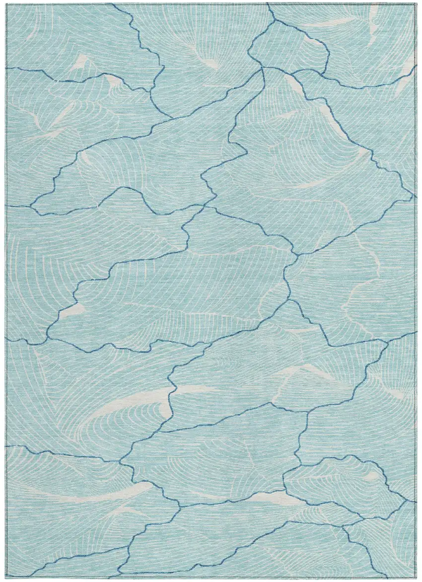 Aqua And Ivory Abstract Washable Indoor Outdoor Area Rug Photo 6