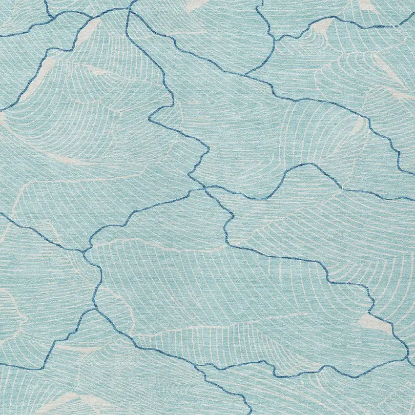 Aqua And Ivory Abstract Washable Indoor Outdoor Area Rug Photo 5