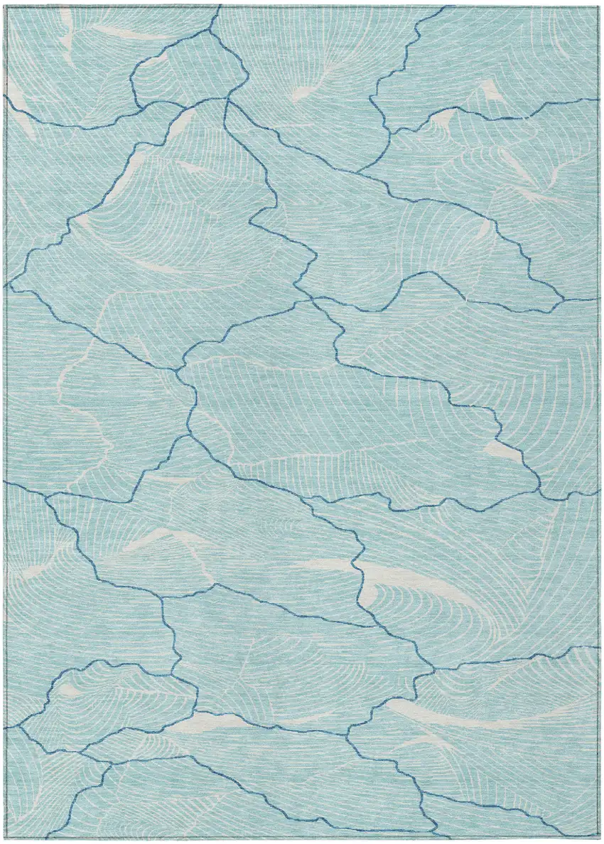 Aqua And Ivory Abstract Washable Indoor Outdoor Area Rug Photo 2