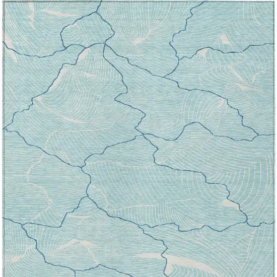 Aqua And Ivory Abstract Washable Indoor Outdoor Area Rug Photo 5