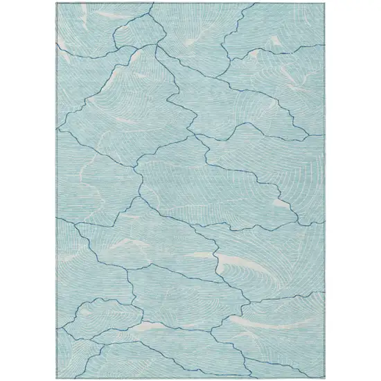 Aqua And Ivory Abstract Washable Indoor Outdoor Area Rug Photo 2