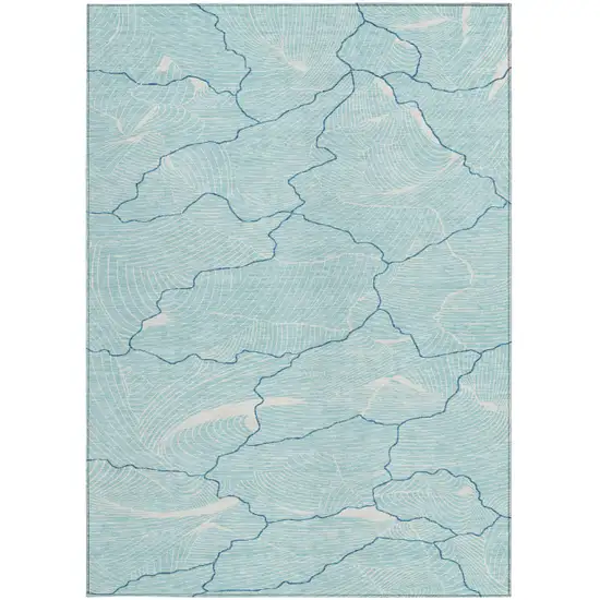 Aqua And Ivory Abstract Washable Indoor Outdoor Area Rug Photo 6
