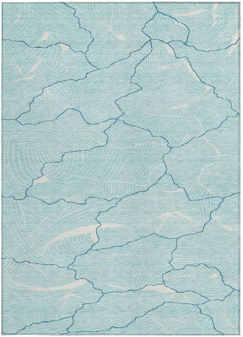 Aqua And Ivory Abstract Washable Indoor Outdoor Area Rug Photo 6