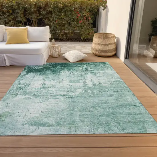 Aqua And Ivory Abstract Washable Indoor Outdoor Area Rug Photo 7