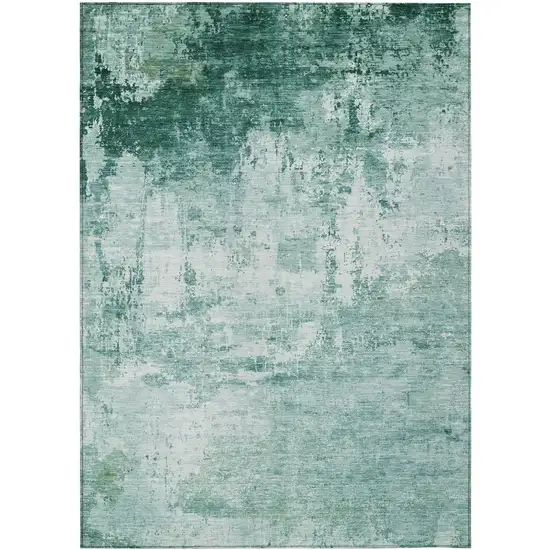 Aqua And Ivory Abstract Washable Indoor Outdoor Area Rug Photo 3