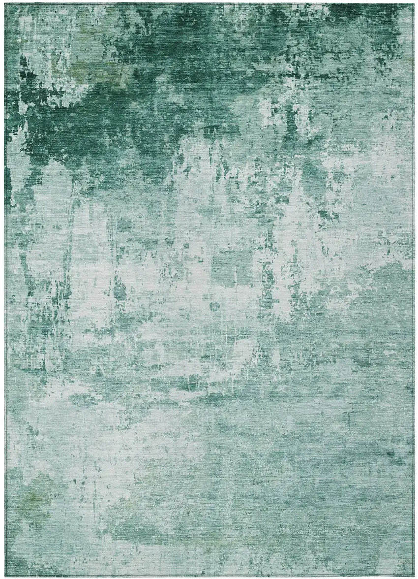 Aqua And Ivory Abstract Washable Indoor Outdoor Area Rug Photo 3