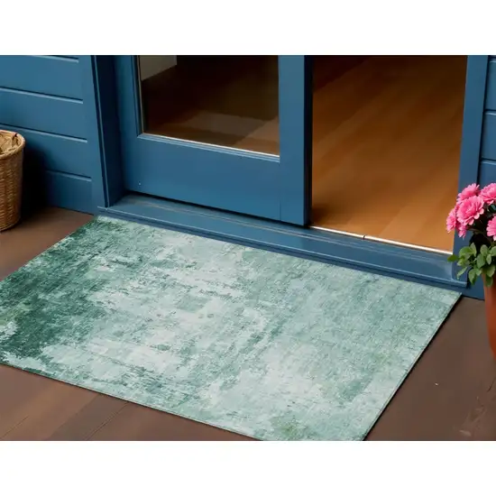 Aqua And Ivory Abstract Washable Indoor Outdoor Area Rug Photo 2