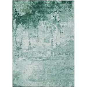 Photo of Aqua And Ivory Abstract Washable Indoor Outdoor Area Rug