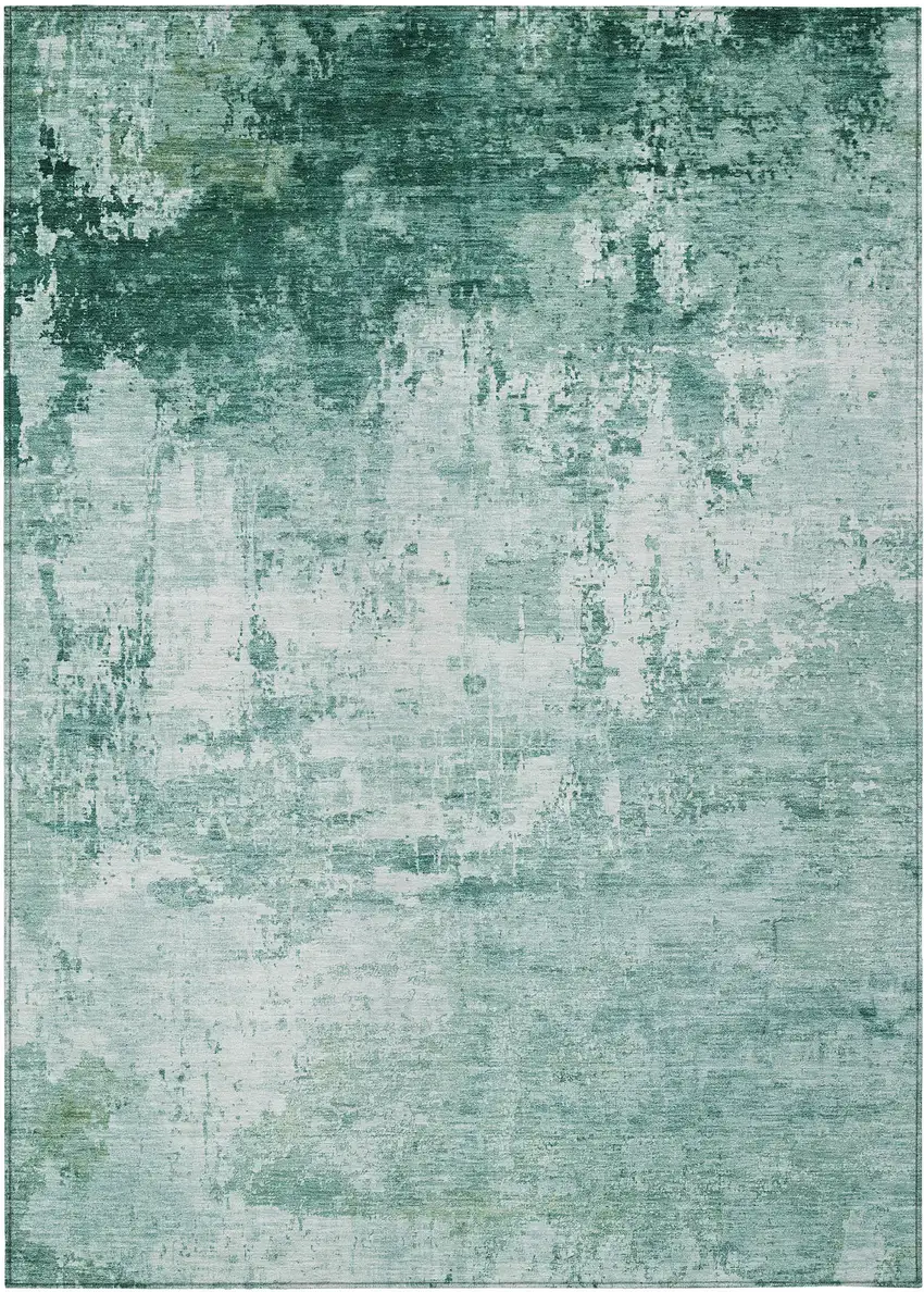 Aqua And Ivory Abstract Washable Indoor Outdoor Area Rug Photo 1