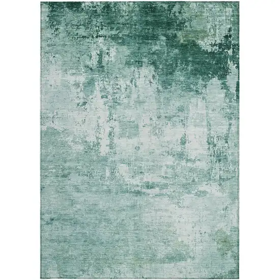 Aqua And Ivory Abstract Washable Indoor Outdoor Area Rug Photo 4