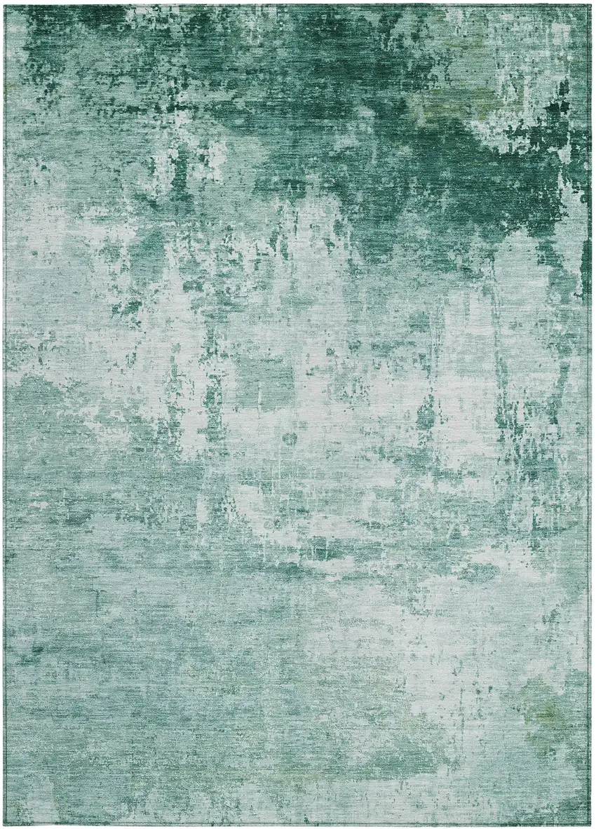 Aqua And Ivory Abstract Washable Indoor Outdoor Area Rug Photo 4