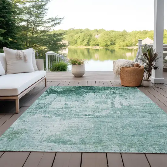 Aqua And Ivory Abstract Washable Indoor Outdoor Area Rug Photo 5