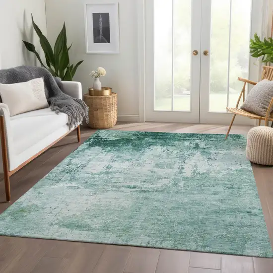 Aqua And Ivory Abstract Washable Indoor Outdoor Area Rug Photo 6