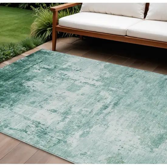 Aqua And Ivory Abstract Washable Indoor Outdoor Area Rug Photo 2
