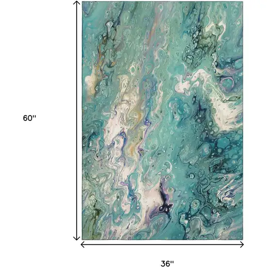 Aqua And Ivory Abstract Washable Indoor Outdoor Area Rug Photo 3